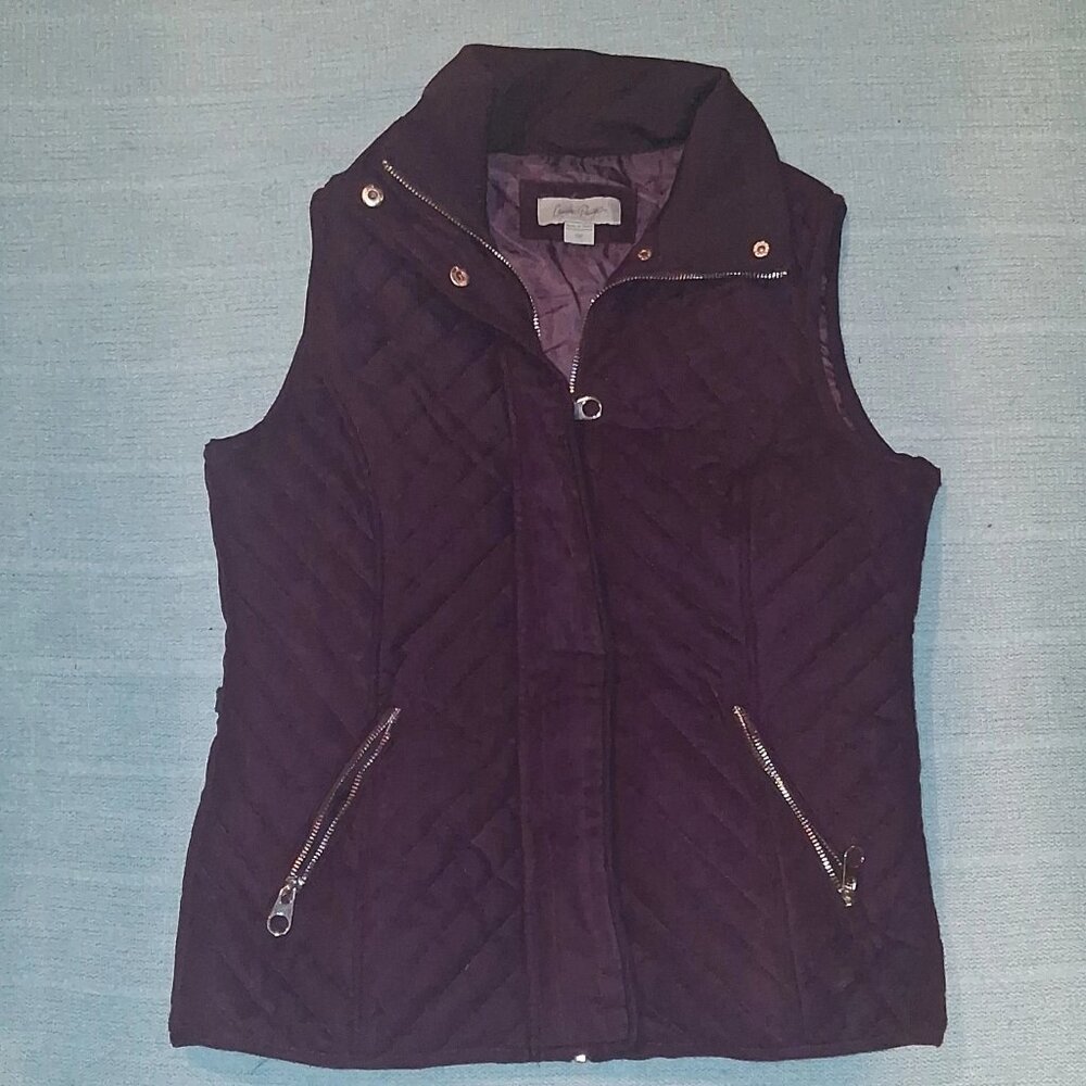 Charlie Paige Quilted Lined Sleeveless Vest Purple Zipper Snap Women's Size S